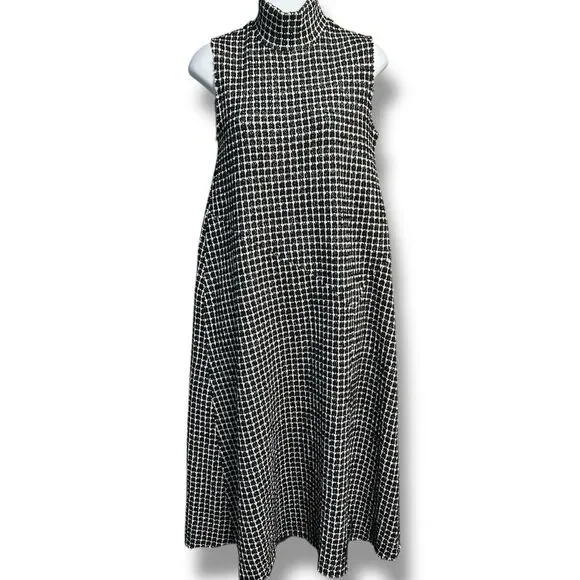 Zara Tweed Midi Dress Sizs Small Sleeveless Turtleneck Raw Hem Classic Old Money - Picture 3 of 11